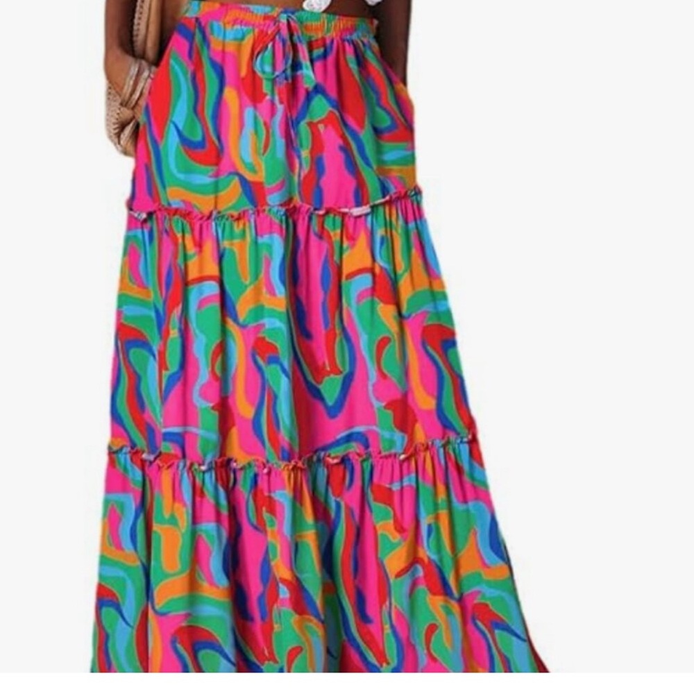 New without tags! Casual High Waist Tie Tiered Maxi Skirt with pockets
